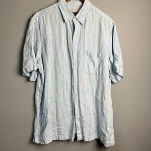 Breakwater Linen Coastal Preppy Shirt Striped Sh/SL Button Up Casual Mens Size L